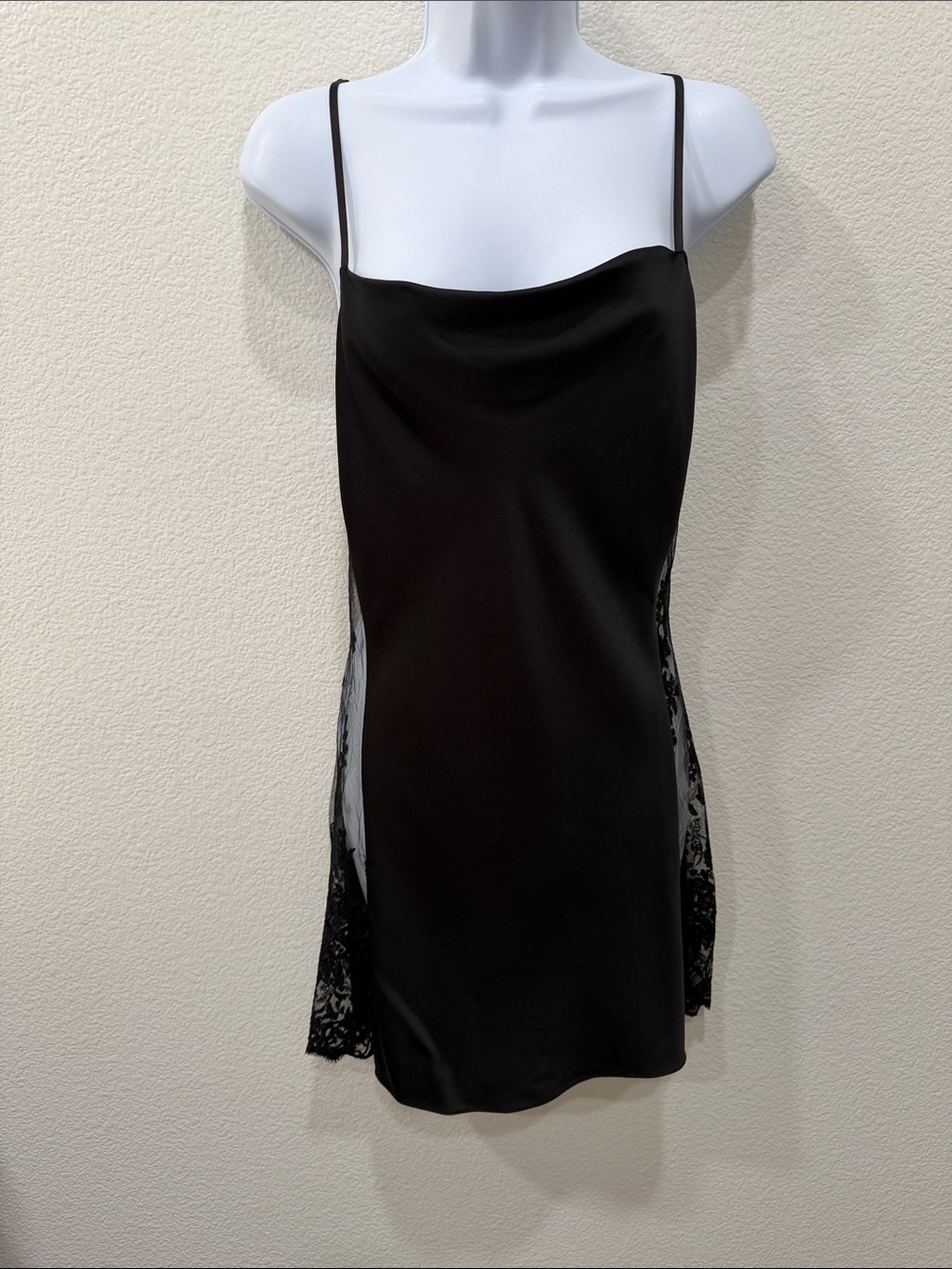 RYA Black Lace-Trim Slip Dress with Side Panels